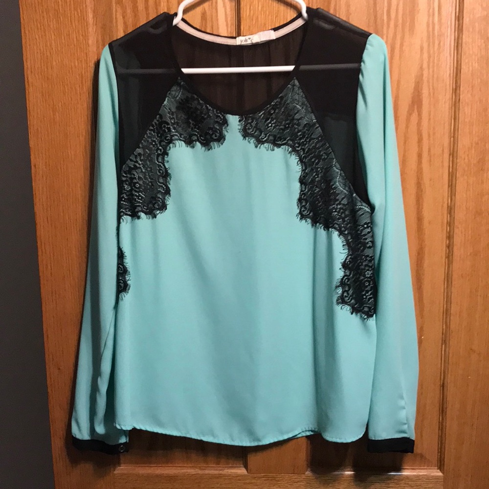 Jolt light teal blouse with lace details